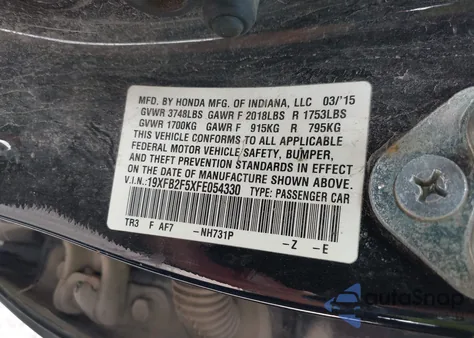 2015 Honda Civic Lx из США, поврежденный, VIN 19XFB2F5XFE054330